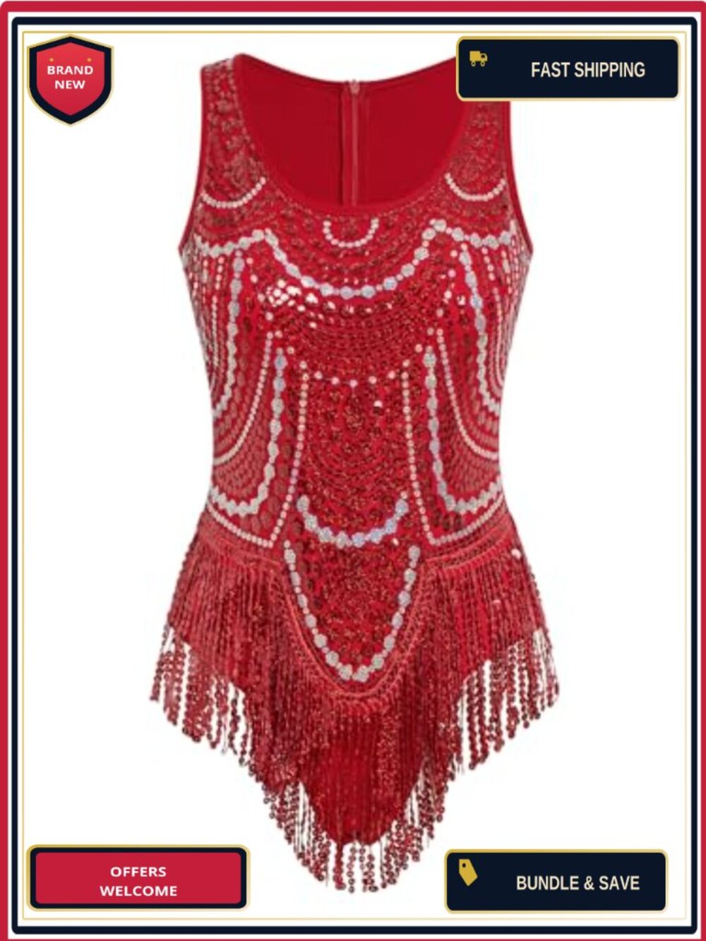 Sequin Fringe Bodysuit Sleeveless Latin Dance Leotard Rave Outfit